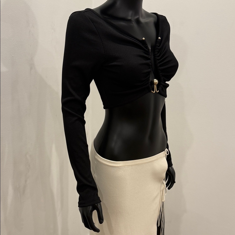 Christopher Esber Hardware Cut-Out Crop Top Black Long Sleeve Size UK 8/ S NEW - Picture 4 of 12